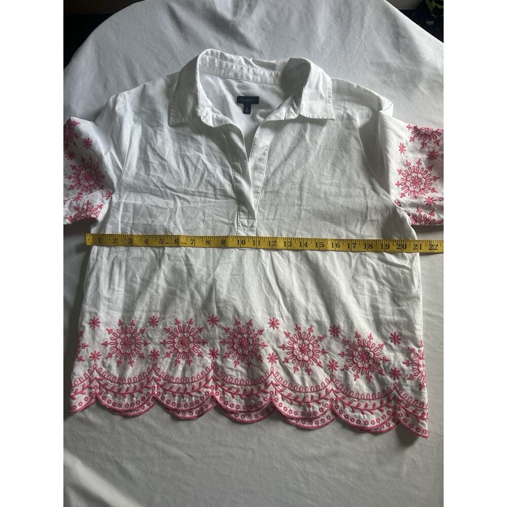 Talbots Embroidered Lightweight Collared Blouse Womens Size Medium White Pink - Picture 5 of 6